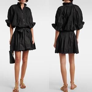 NWT Juliet Dunn Women's Poplin Blouson Embroidery Mini Dress Black Size: Medium